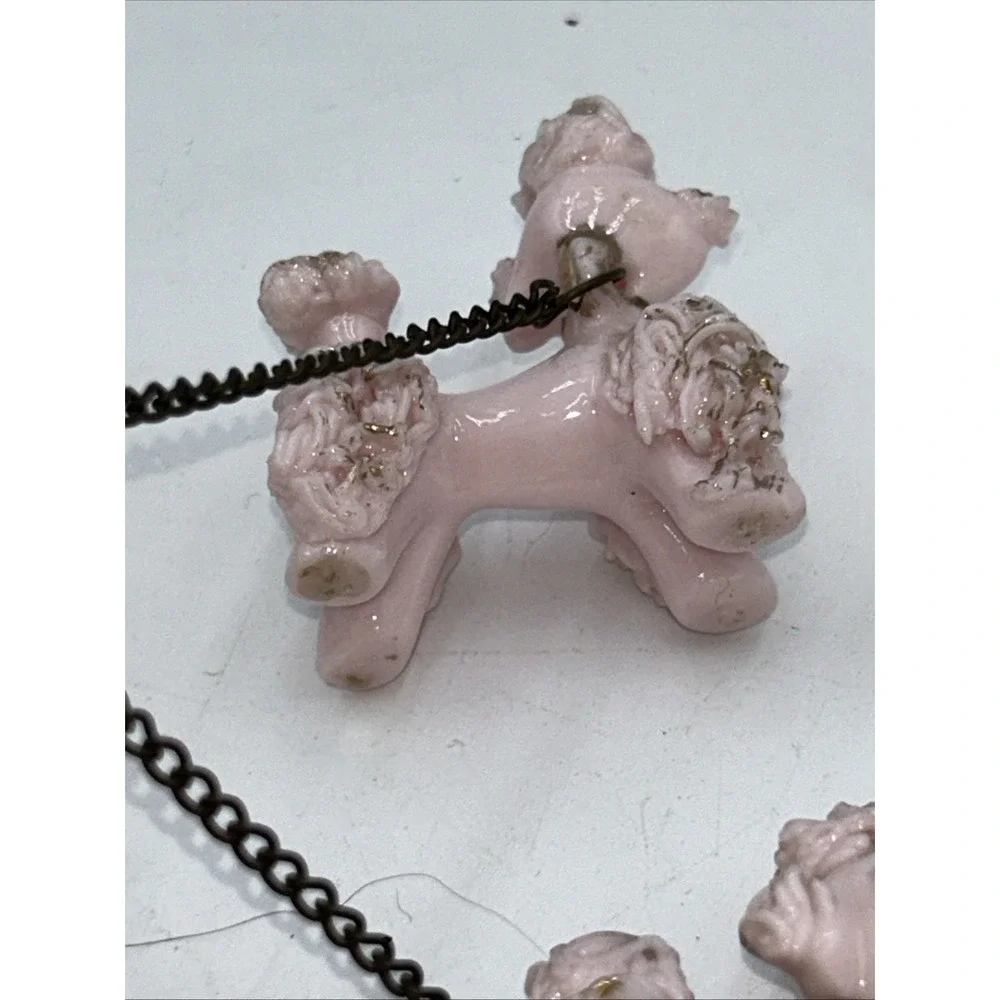 Vintage Napco Pink Spaghetti Poodle Mom and Two Puppies Ceramic Figurines